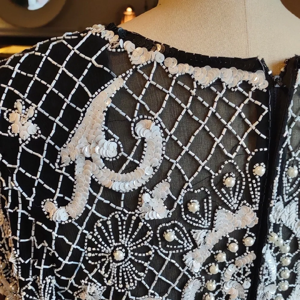 Vintage Black And White Beaded Dress. - Picture 11 of 12